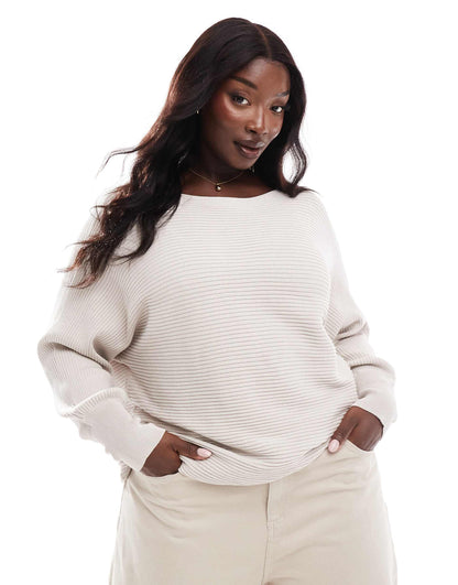 Curve Cuffed Sleeves Knitted Jumper