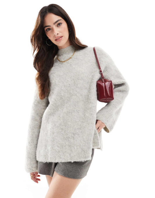 Premium Longline Fluffy Knit Jumper With Wide Cuffs