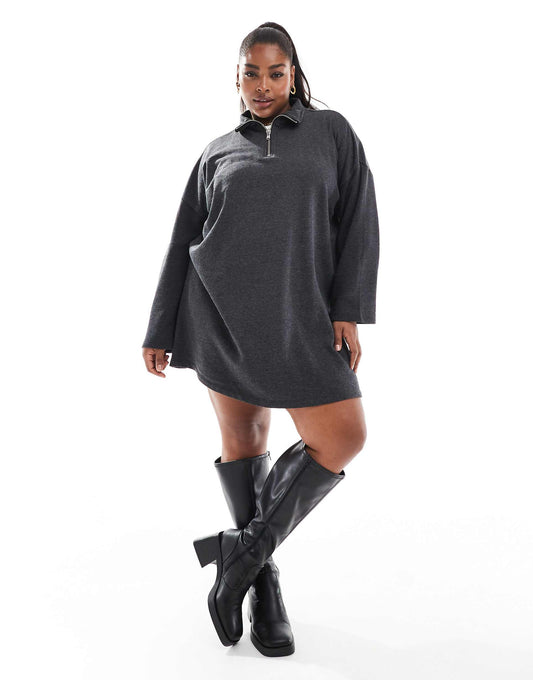 Curve Half Zip Sweat Mini Dress
