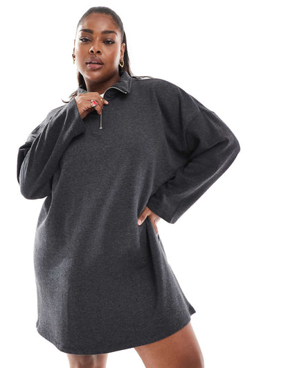 Curve Half Zip Sweat Mini Dress