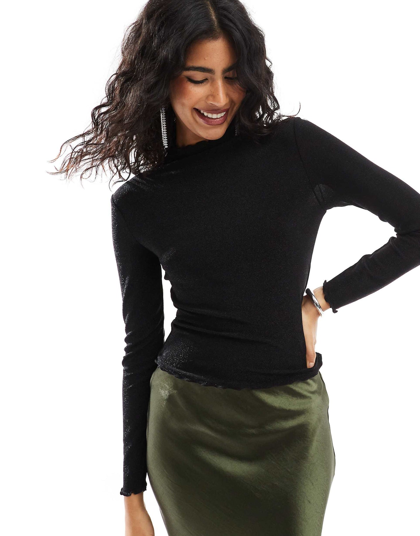 Long Sleeve Lettuce Edge Top