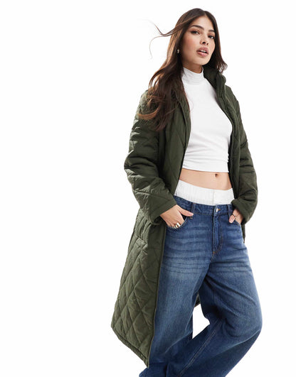 High Neck Quilted Longline Coat