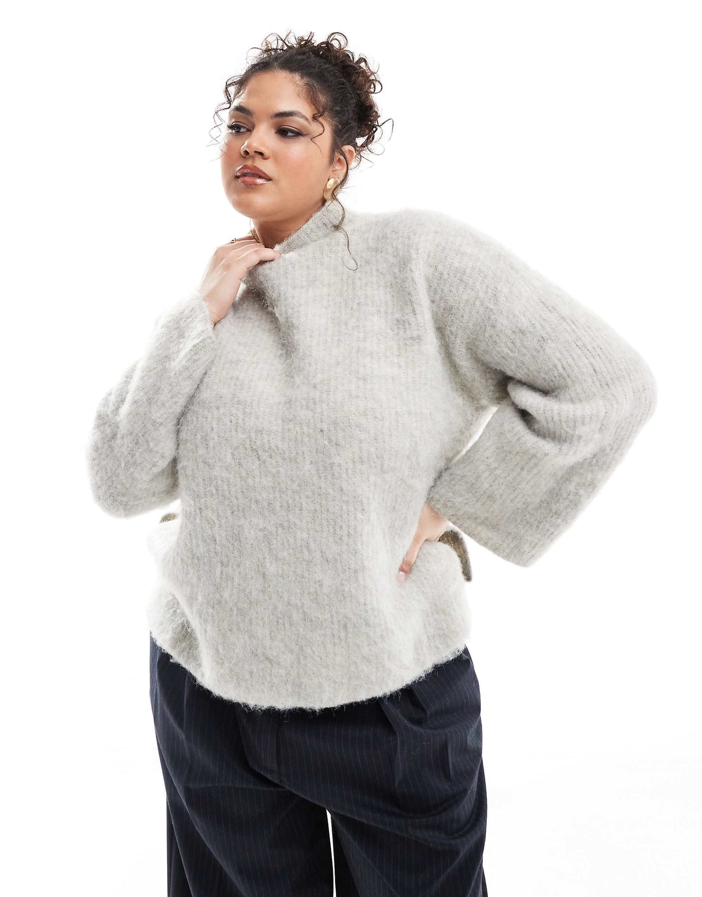 Curve Premium Longline Fluffy Knit Jumper With Wide Cuffs