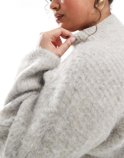 Curve Premium Longline Fluffy Knit Jumper With Wide Cuffs