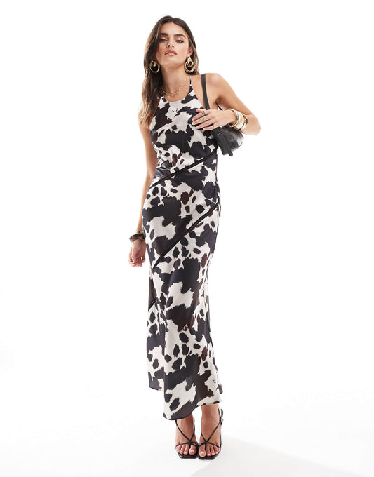 Maxi Bias Slip Dress With Trim Detail