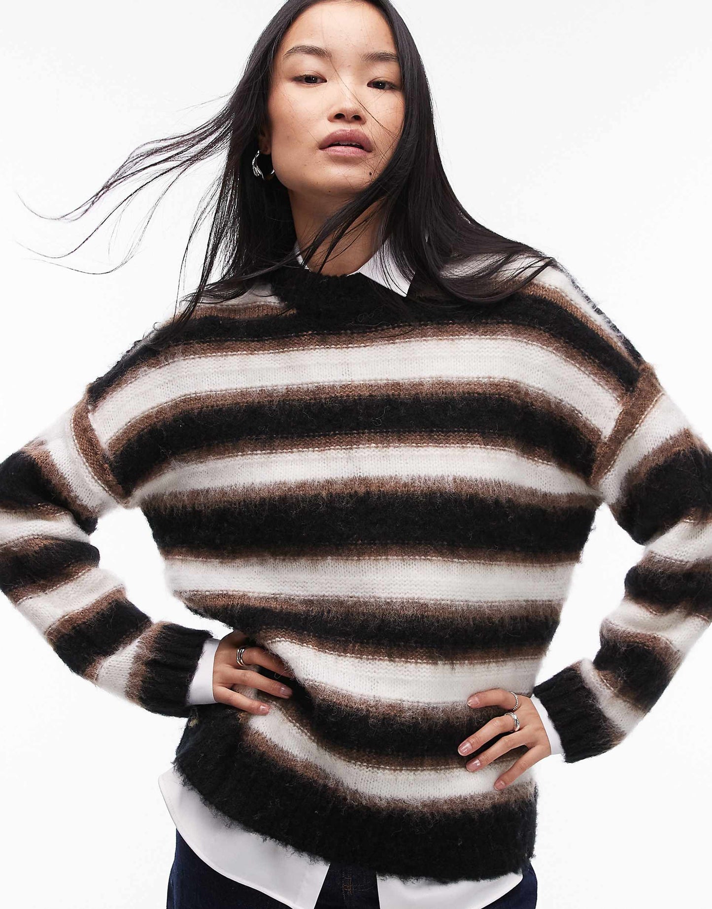 Knitted Neutral Stripe Oversized Jumper