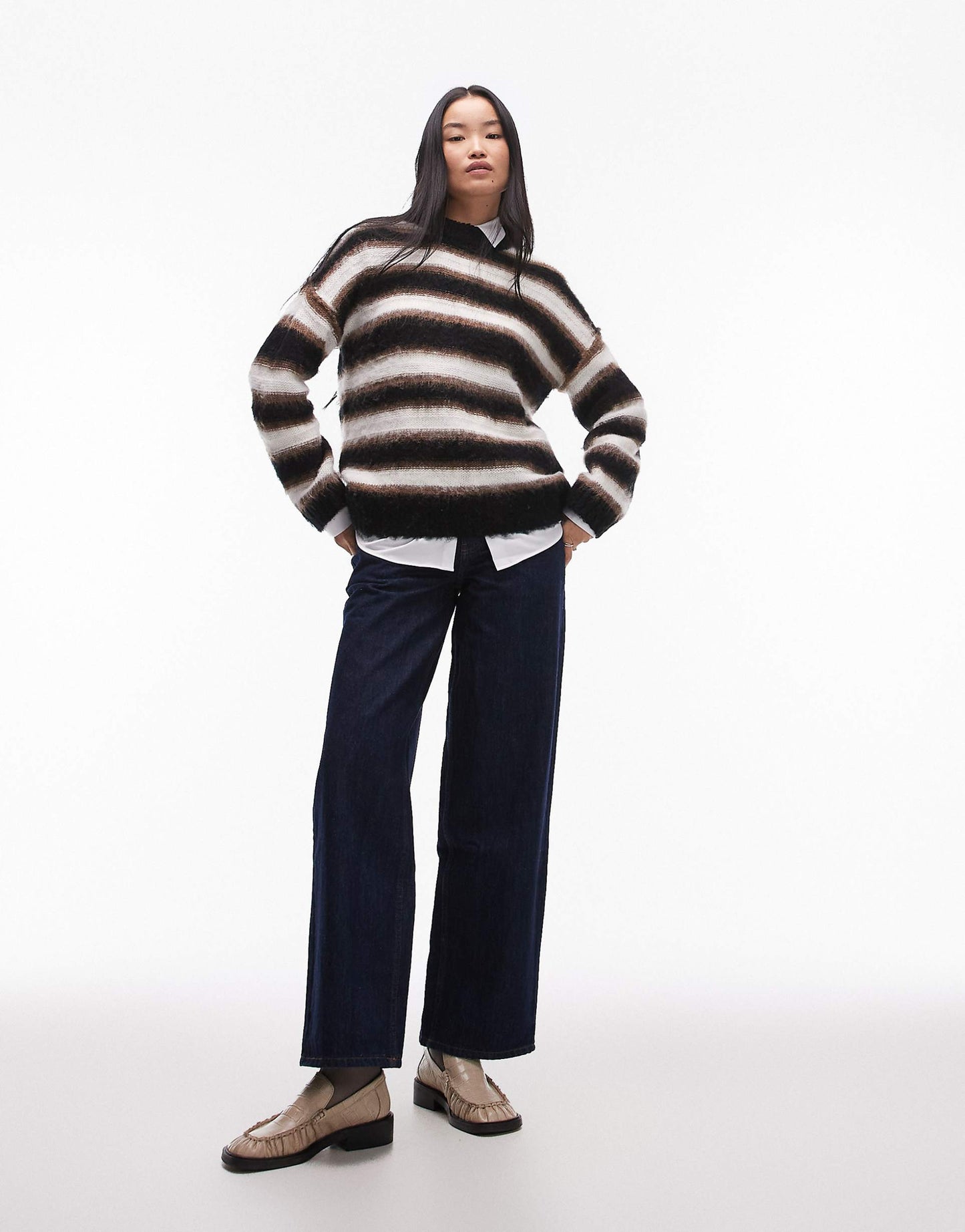 Knitted Neutral Stripe Oversized Jumper