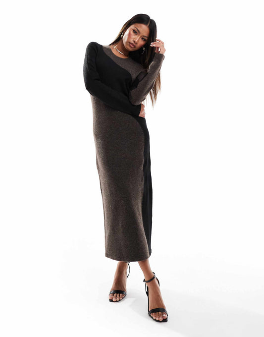 Knitted Colour Block Midi Dress