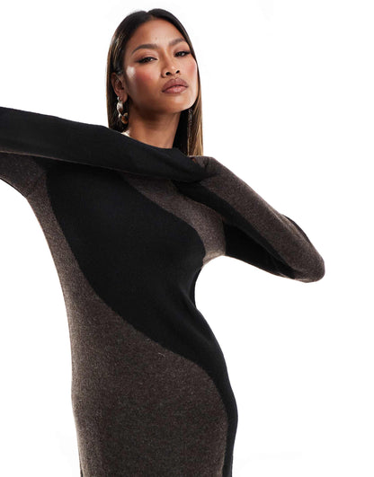 Knitted Colour Block Midi Dress