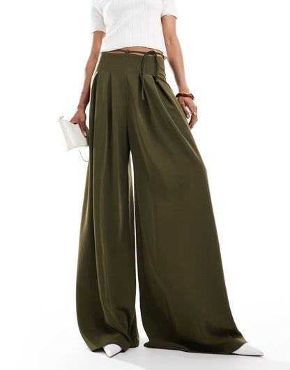 Tall Tie Waist Super Wide Leg Tailored Trouser