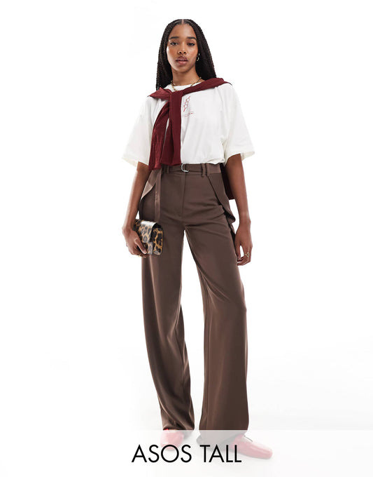 Tall Tailored Slinky Wide Leg Trousers With Wrap Pleat Detail