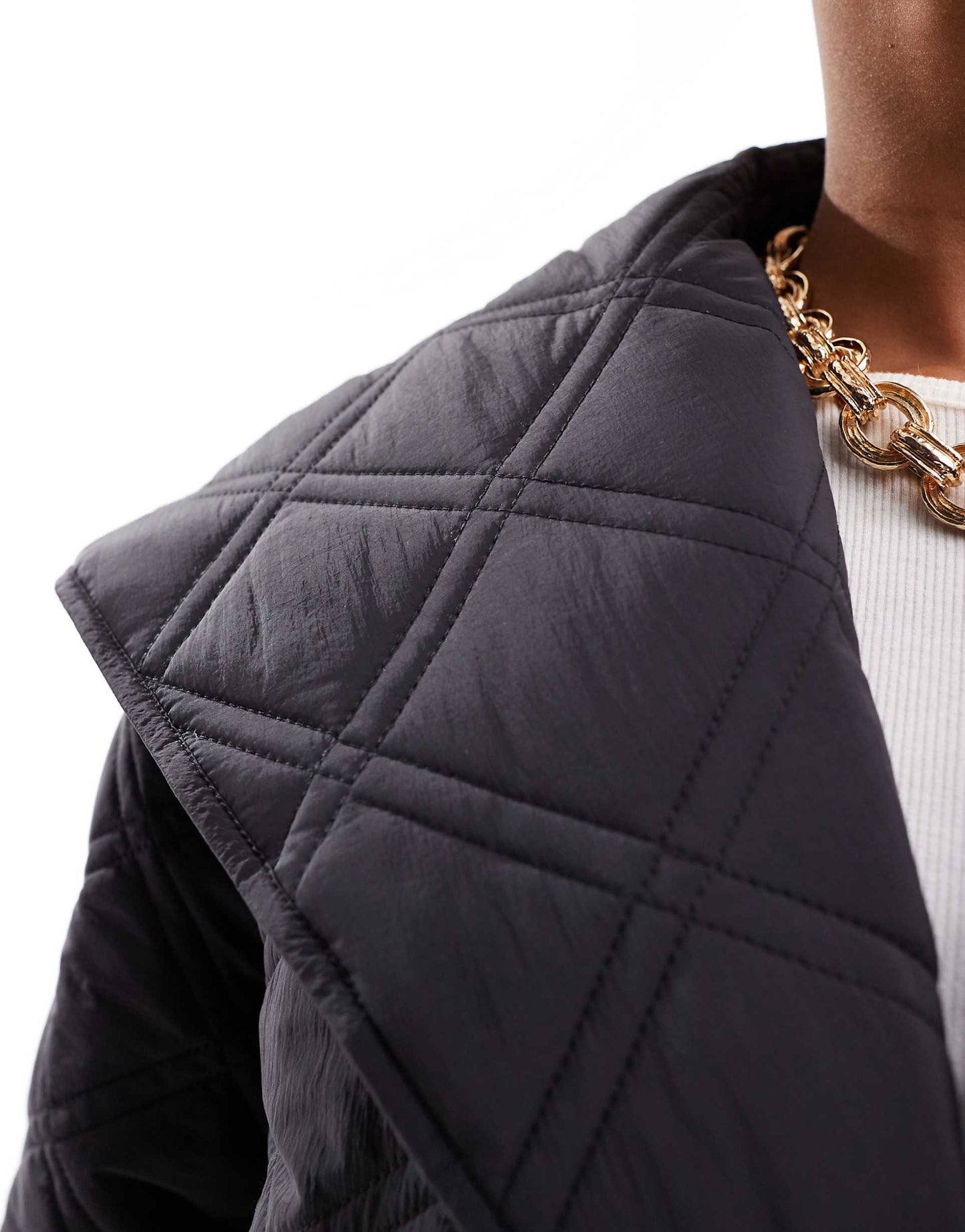 Waterfall Collar Double Stitch Quilt Longline Coat