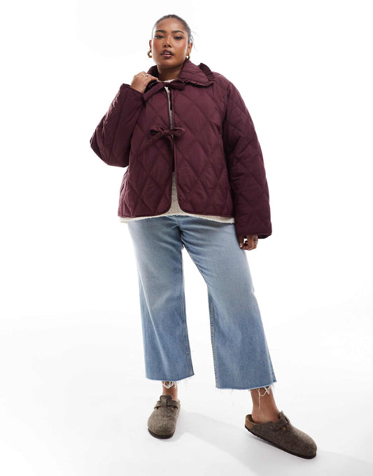 Curve Quilted Frill Collar Jacket With Tie Front