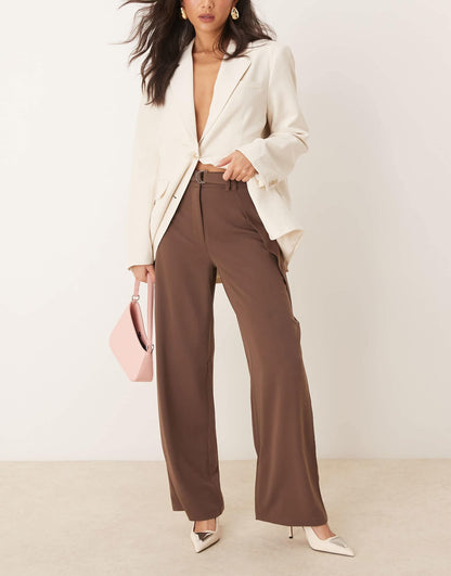 Tailored Slinky Wide Leg Trousers With Wrap Pleat Detail