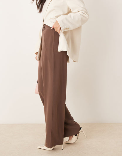 Tailored Slinky Wide Leg Trousers With Wrap Pleat Detail