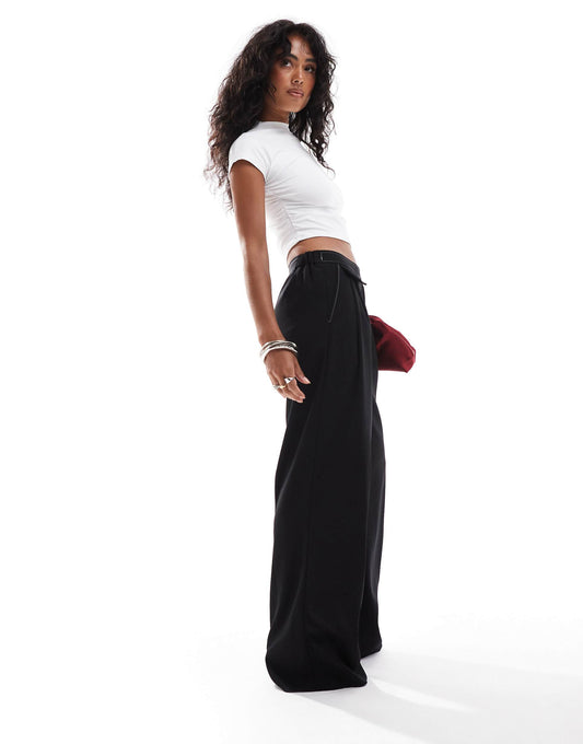 Tailored Wide Leg Trousers With Contrast Stitch Detail