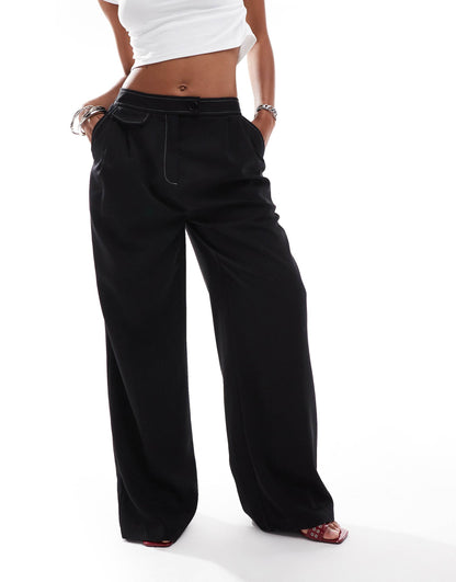 Tailored Wide Leg Trousers With Contrast Stitch Detail