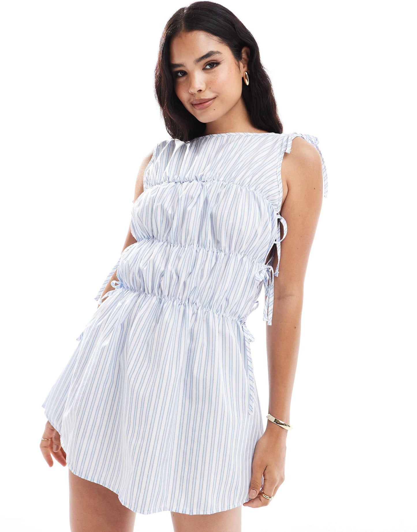 Poplin Mini Dress With Shirred Tie Detail