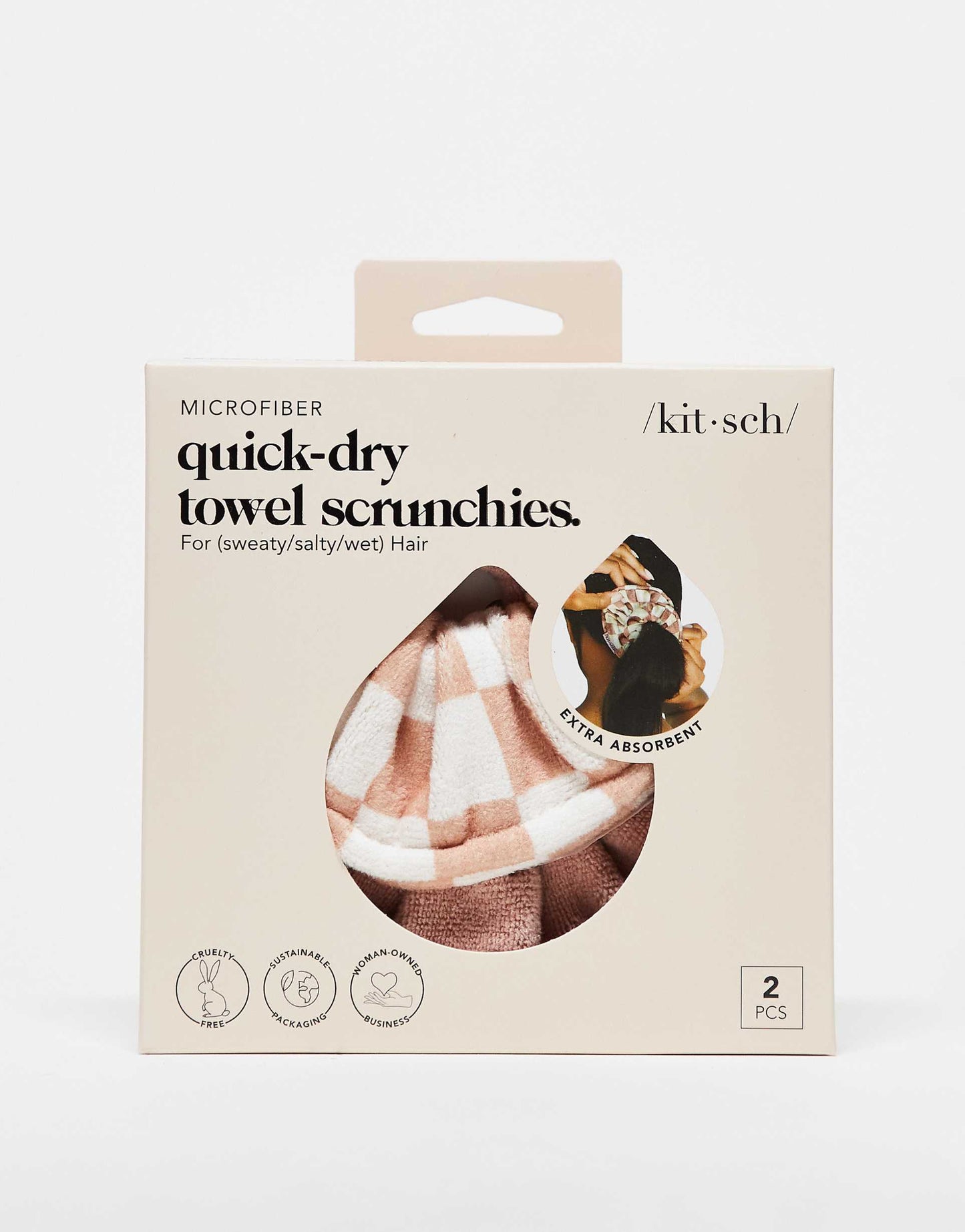 Microfiber Quick-Dry Towel Scrunchies - Terracotta Checker