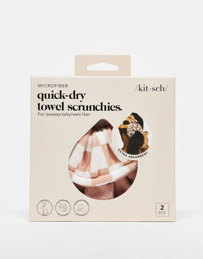 Microfiber Quick-Dry Towel Scrunchies - Terracotta Checker