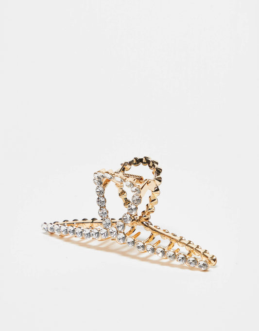 Metal Rhinestone Loop Claw Clip - Gold
