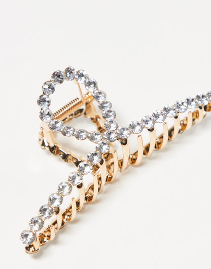 Metal Rhinestone Loop Claw Clip - Gold