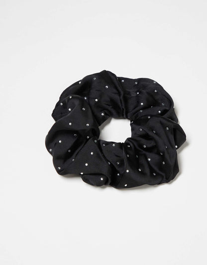 Fabric Rhinestone Brunch Scrunchie - Black