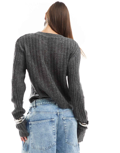Fine Gauge Ribbed Crew Neck Jumper