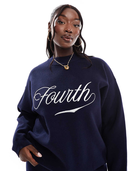 Plus Knitted High Neck Embroidered Logo Jumper Co-Ord
