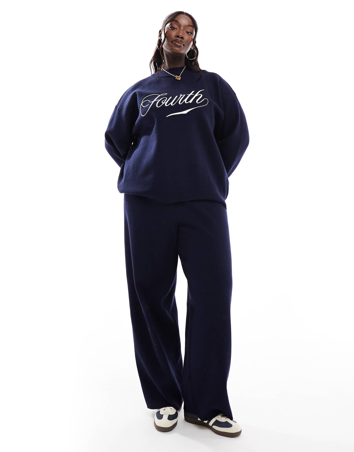 Plus Knitted High Neck Embroidered Logo Jumper Co-Ord