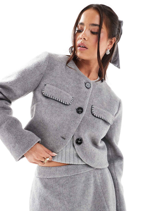Contrast Pocket Detail Wool Blend Jacket Co-Ord