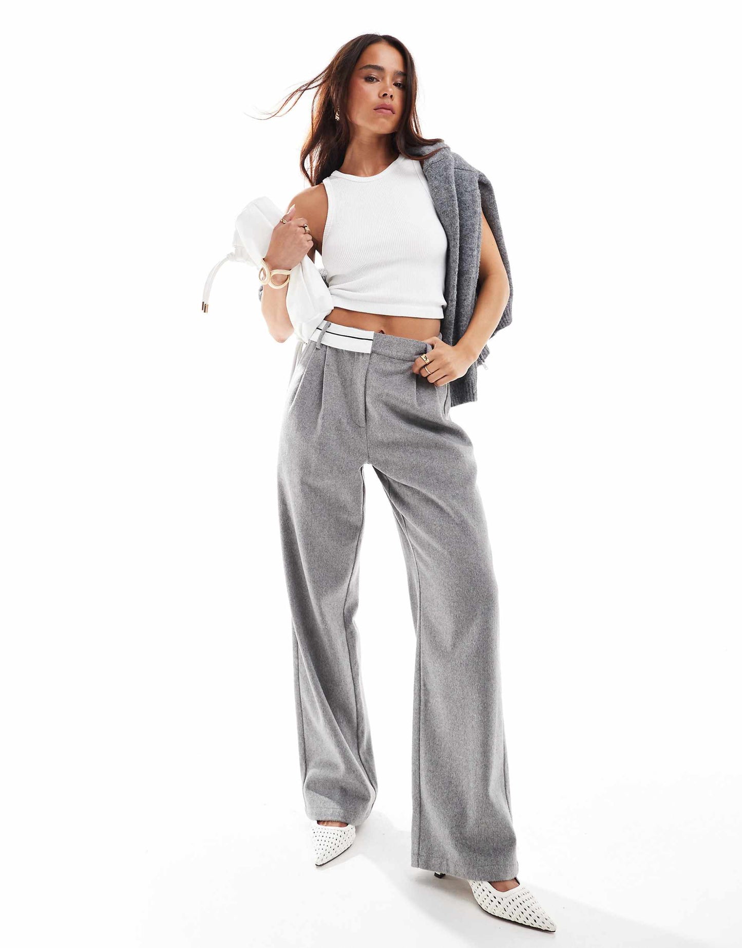 Wool Blend Tailored Straight Leg Trousers