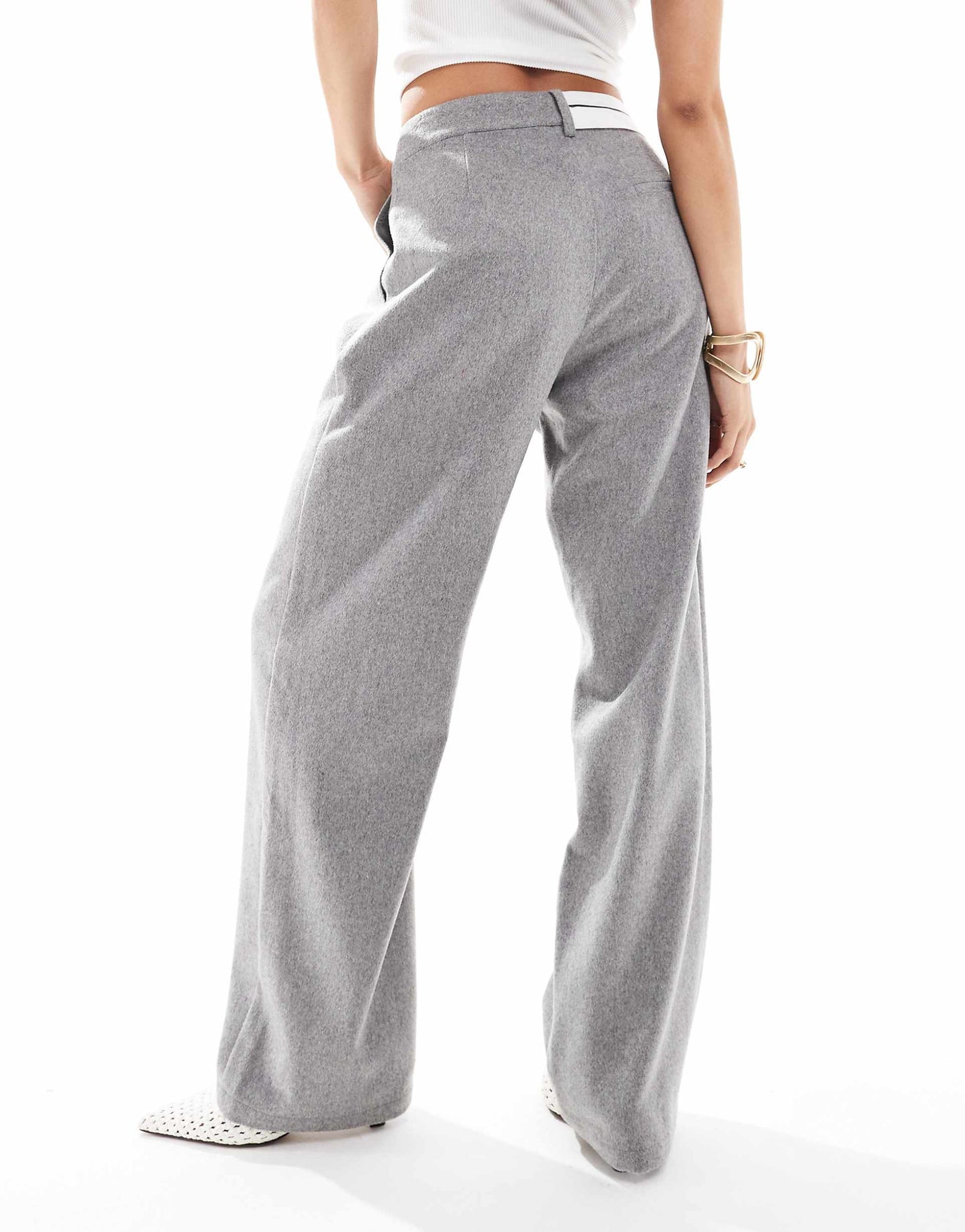 Wool Blend Tailored Straight Leg Trousers