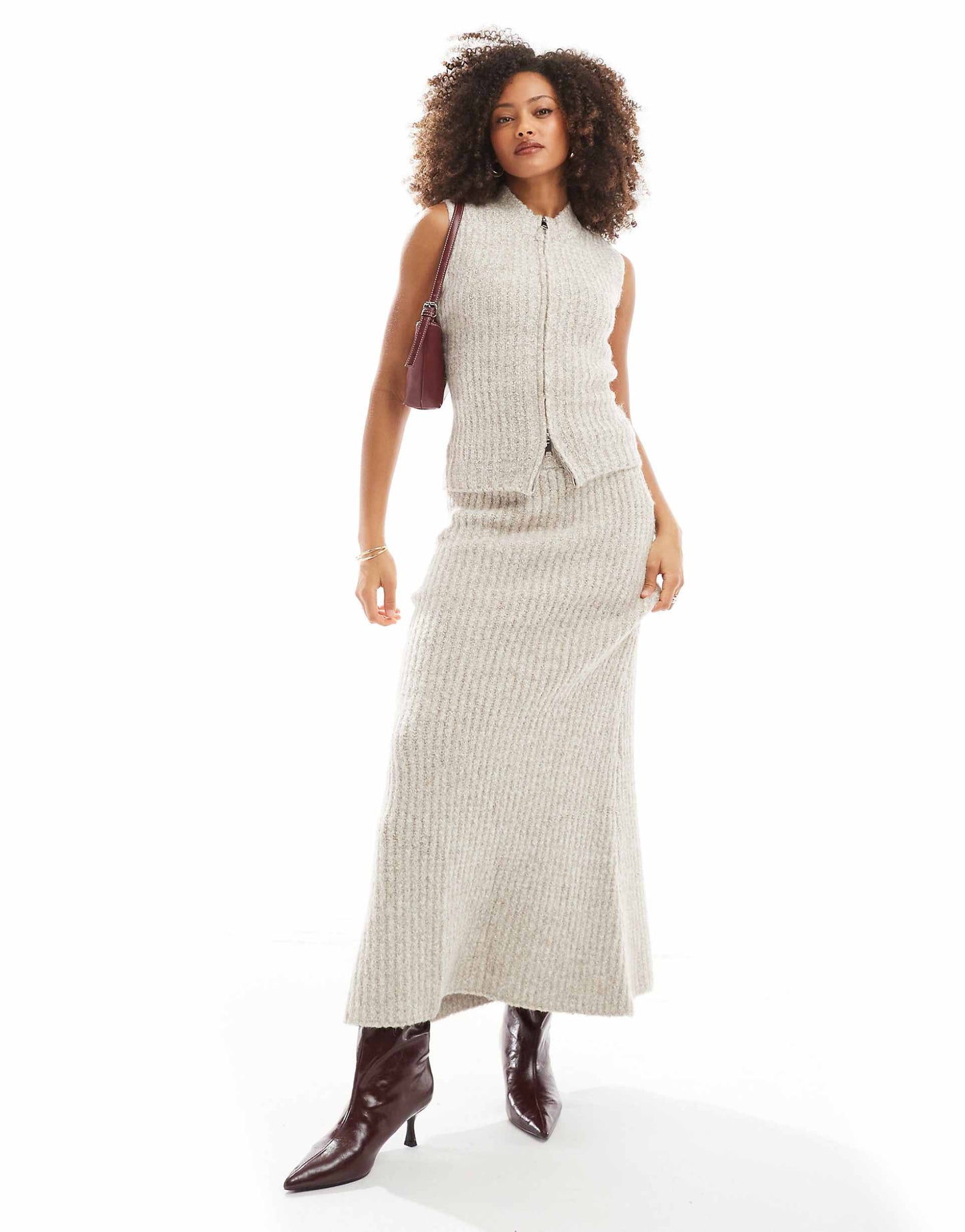 High Neck Boucle Sleeveless Zip Through Jumper Co-Ord