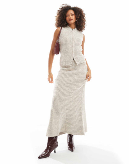 High Neck Boucle Sleeveless Zip Through Jumper Co-Ord