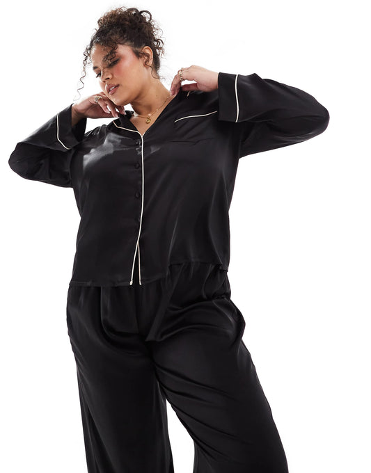 Curve Satin Long Sleeve Shirt & Trouser Pyjama Set