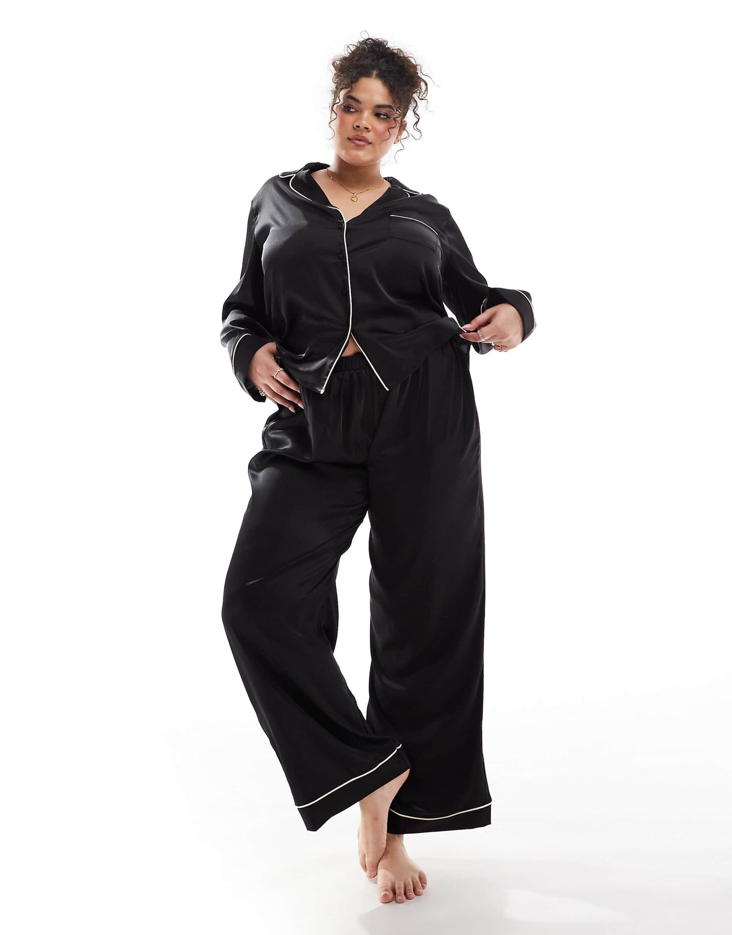 Curve Satin Long Sleeve Shirt & Trouser Pyjama Set