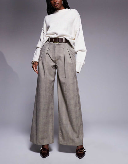 Checked Wide Leg Trouser