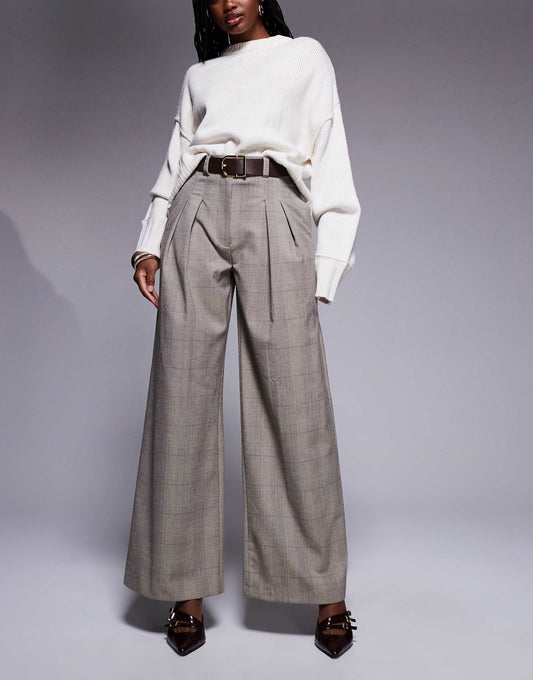 Checked Wide Leg Trouser