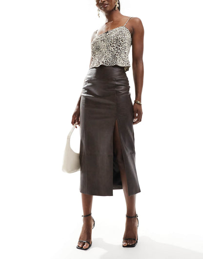 Faux Leather Midi Skirt