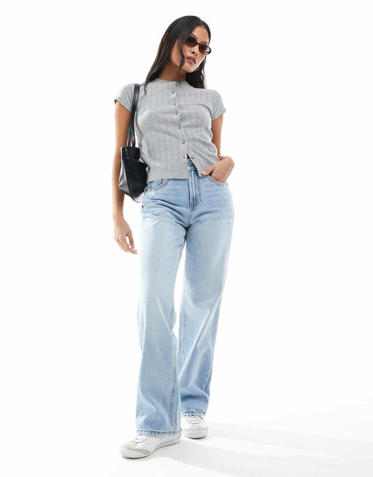 Petite Wide Leg Turn Up Dad Jean