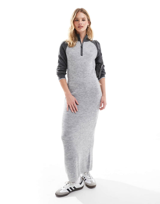 Colourblock Polo Zip Front Knitted Dress
