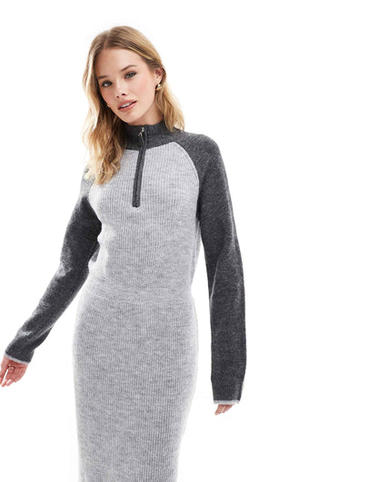 Colourblock Polo Zip Front Knitted Dress