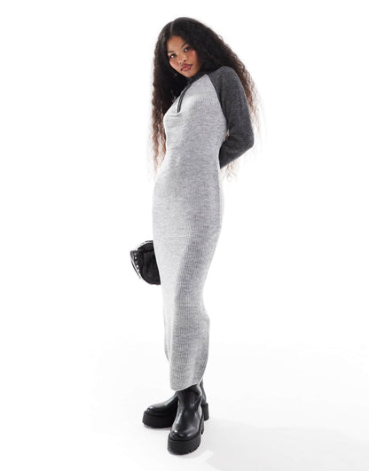 Petite Colourblock Polo Zip Front Knitted Dress