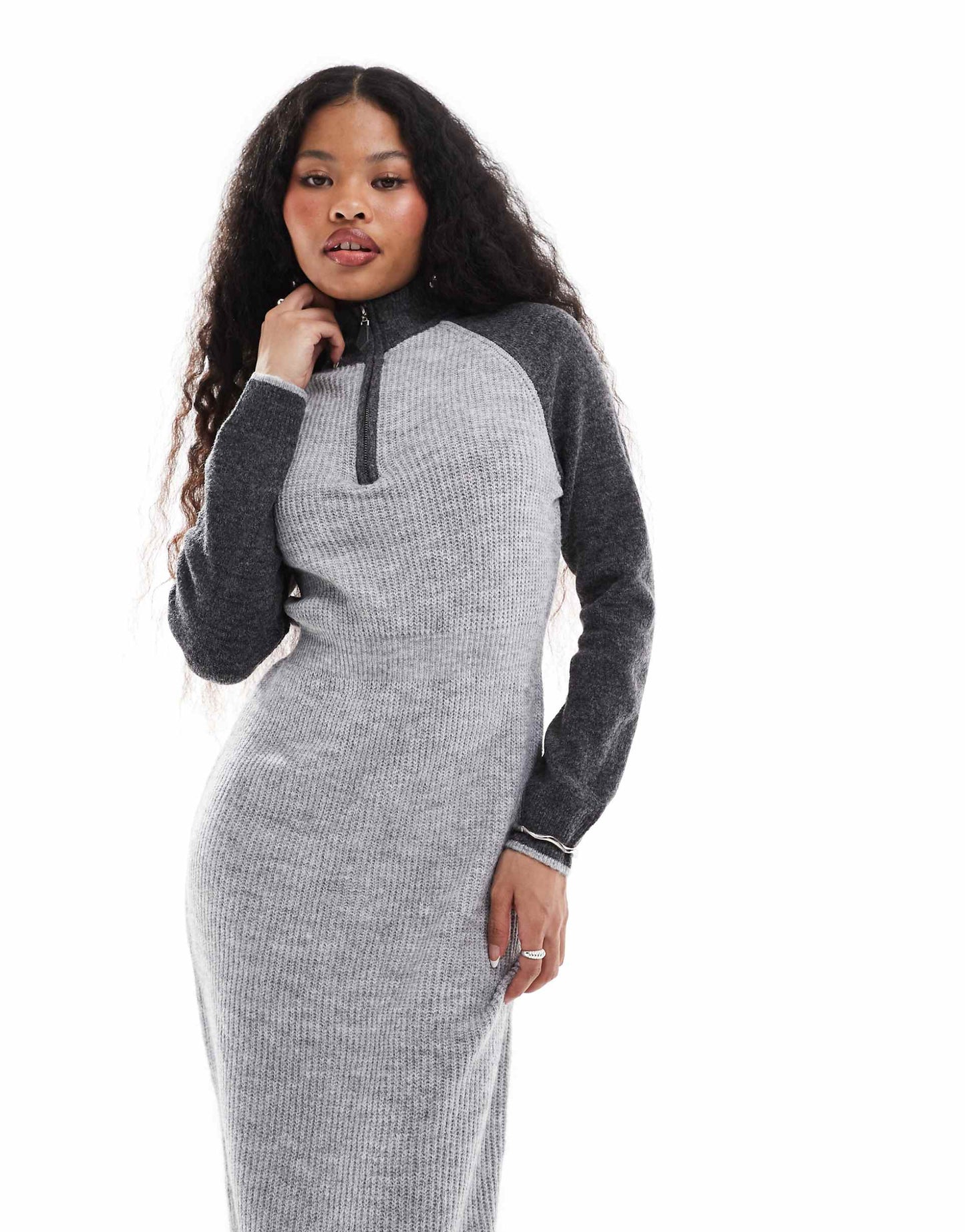 Petite Colourblock Polo Zip Front Knitted Dress