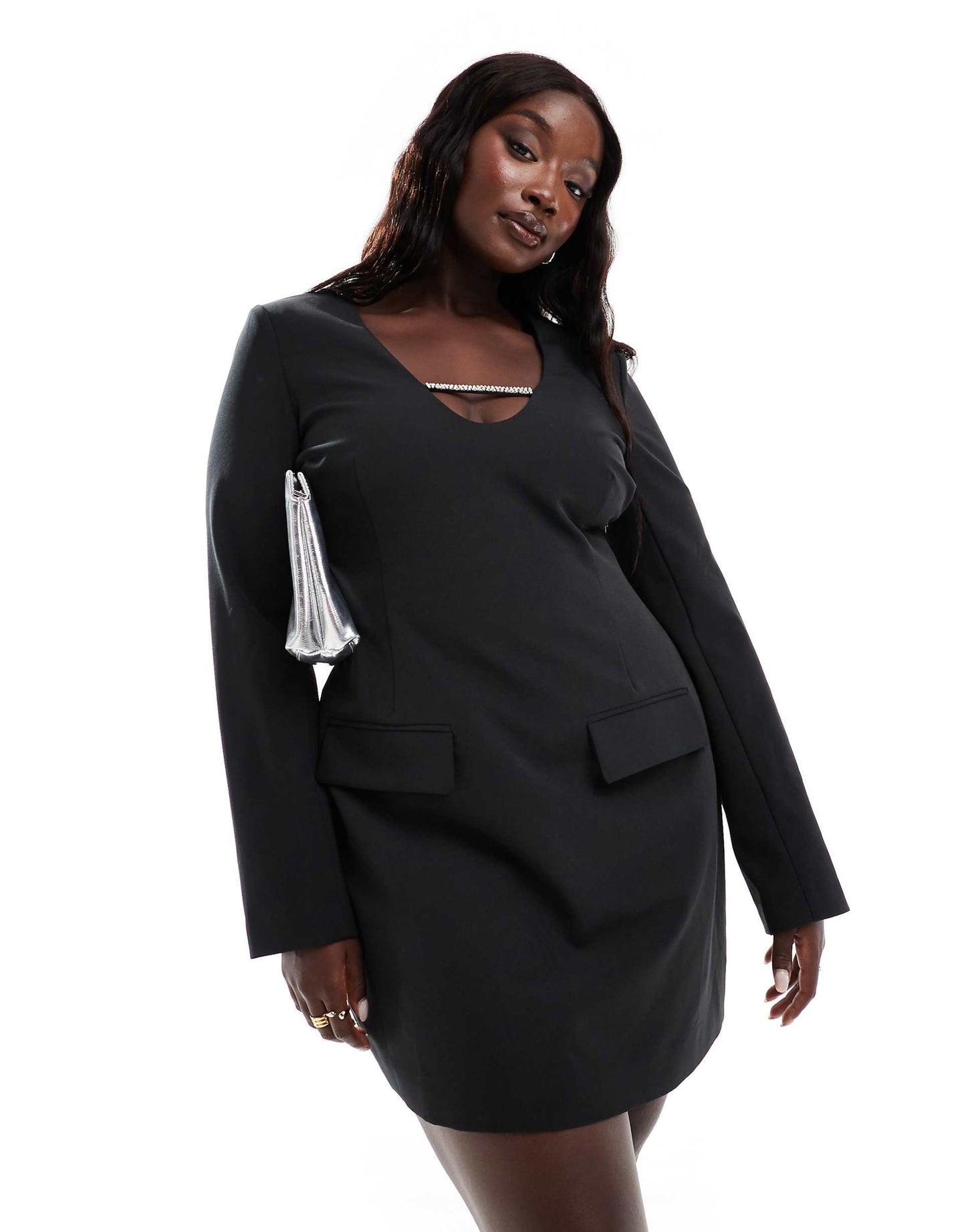 Curve Long Sleeve Embellished Mini Dress