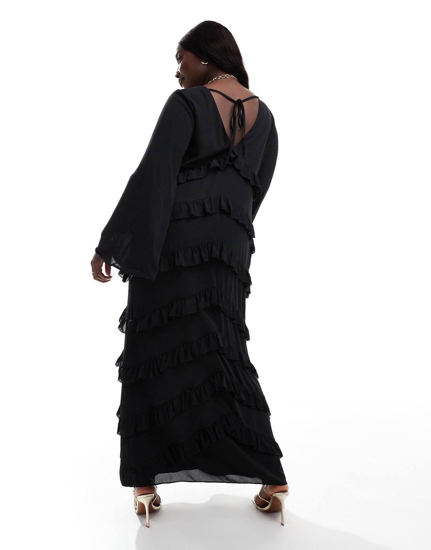 Curve Long Sleeve Ruffle Maxi Dress