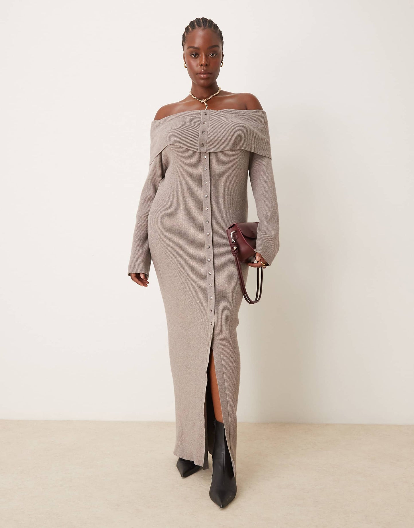 Pretty Lavish Curve Button Knit Maxi Dress