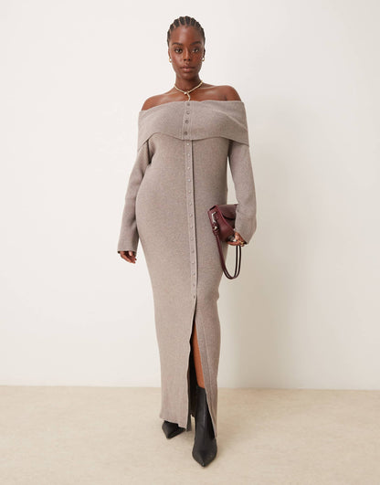 Pretty Lavish Curve Button Knit Maxi Dress