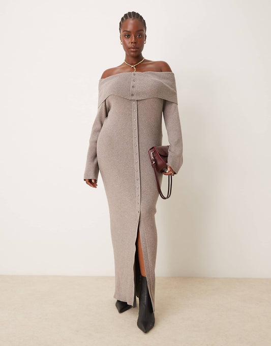 Pretty Lavish Curve Button Knit Maxi Dress